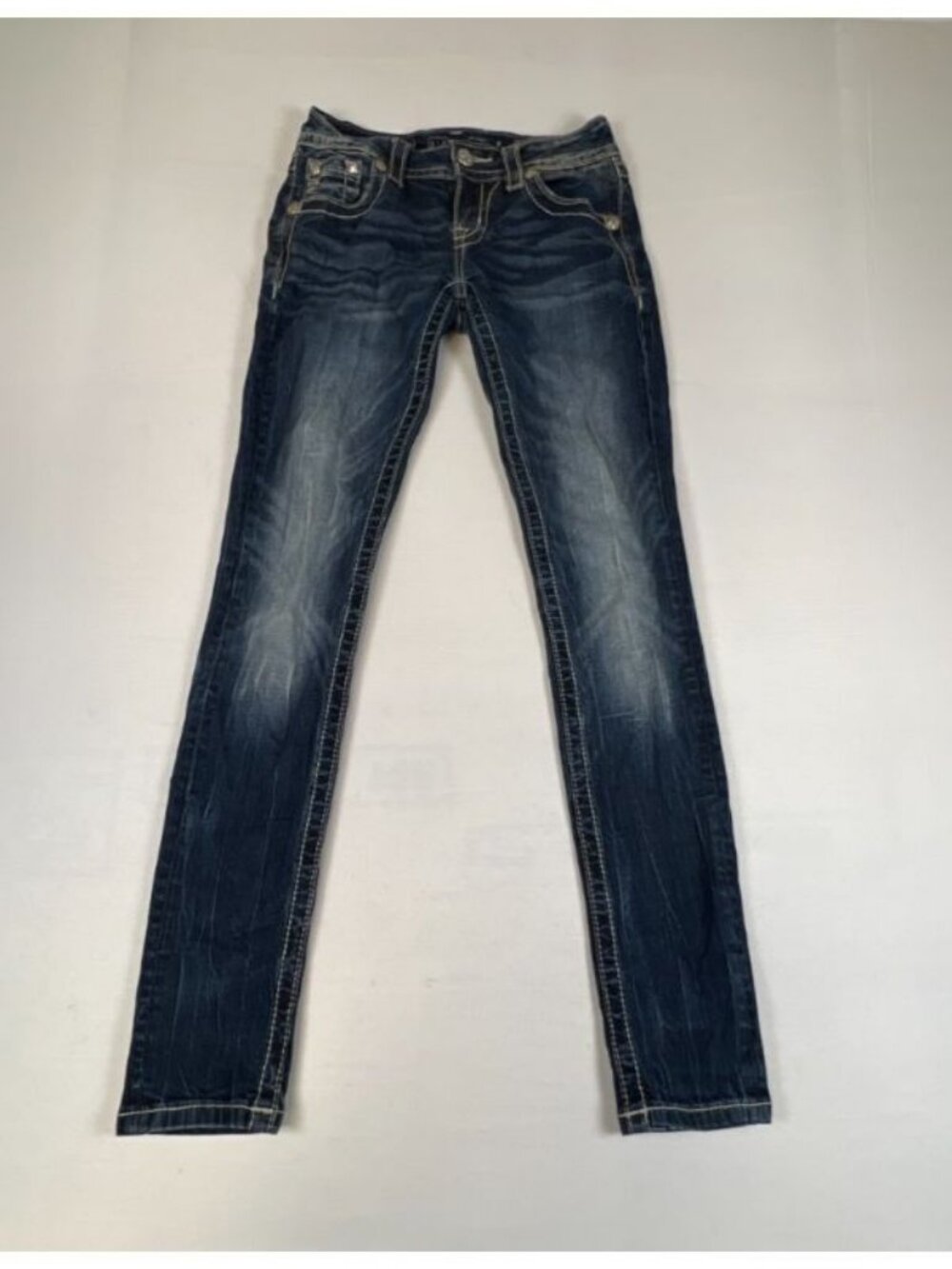 Miss Me Womens Signature Skinny Jeans Size 24 Blue Denim Embellished Pockets